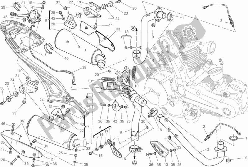 All parts for the Exhaust System of the Ducati Monster 796 ABS Anniversary 2013